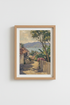 Coastal village art | Impressionist palette, sunlit blues | Living room decor
