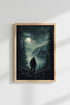 Sasquatch Moon Art Print | Bigfoot Landscape Poster | Dark Forest Decor