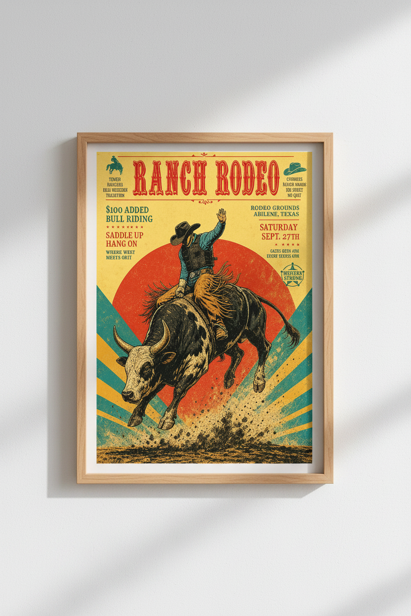 Cowboy Poster | Distressed Retro Palette, Living Room Decor