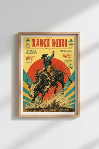 Cowboy Poster | Distressed Retro Palette, Living Room Decor