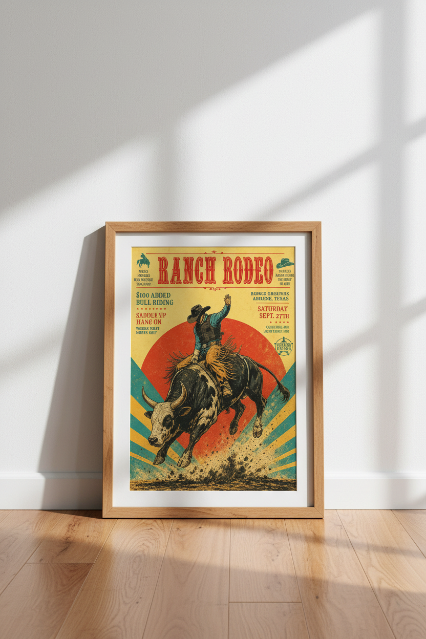 Cowboy Poster | Distressed Retro Palette, Living Room Decor