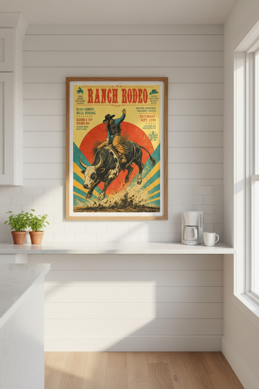 Cowboy Poster | Distressed Retro Palette, Living Room Decor
