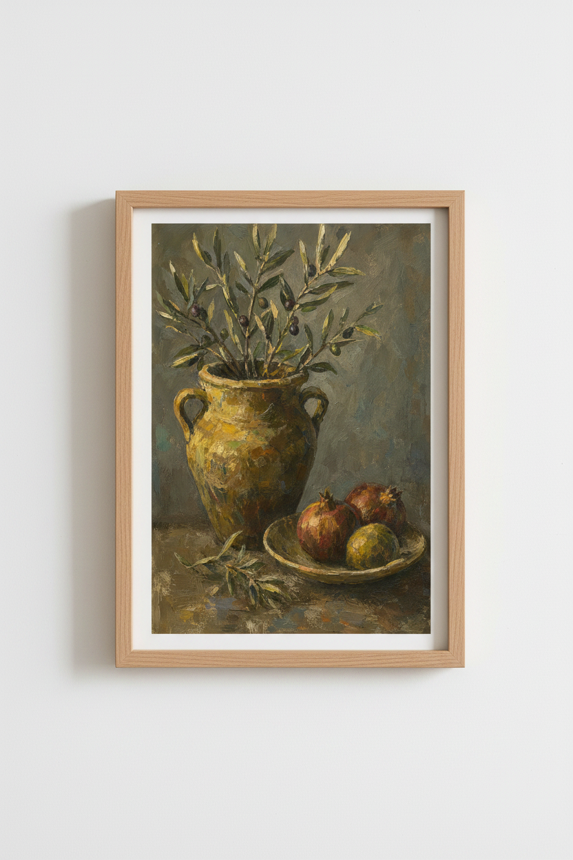 Olive Still Life | Impressionist Vase Decor, Living Room Poster