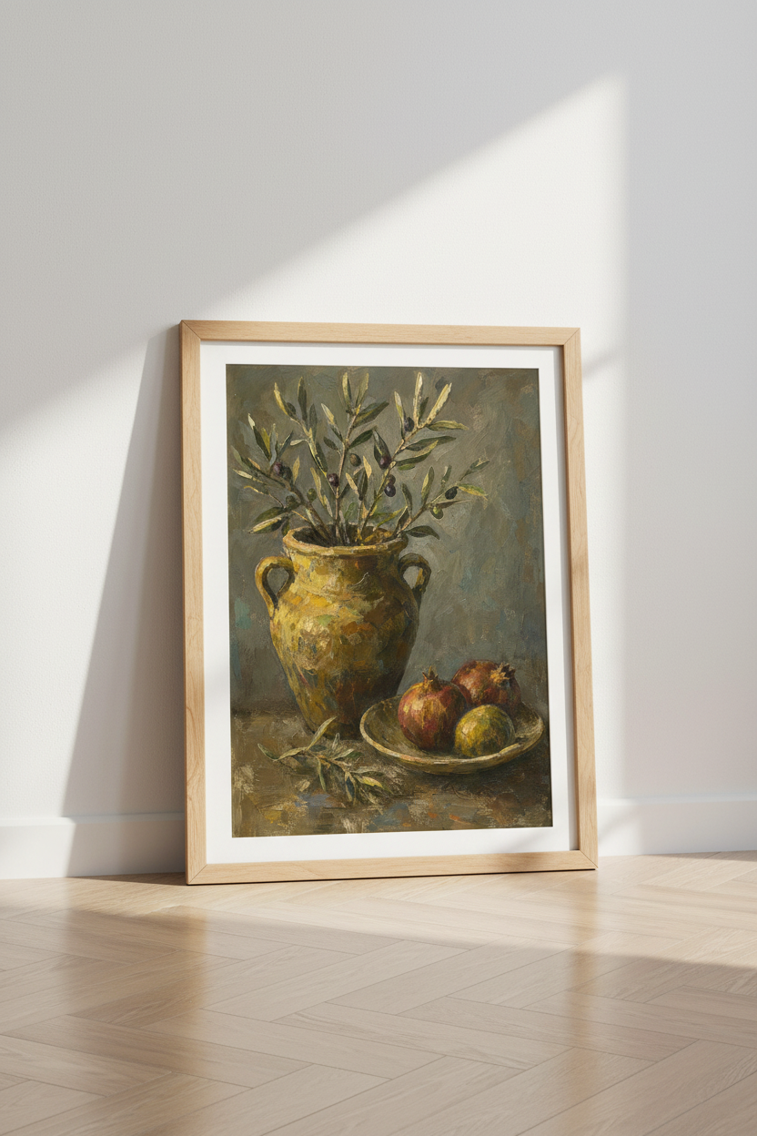 Olive Still Life | Impressionist Vase Decor, Living Room Poster