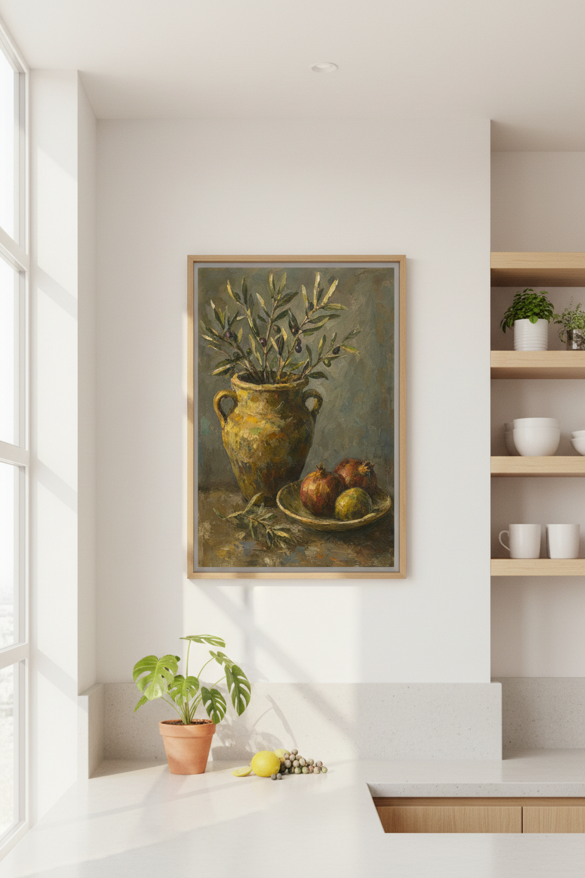 Olive Still Life | Impressionist Vase Decor, Living Room Poster