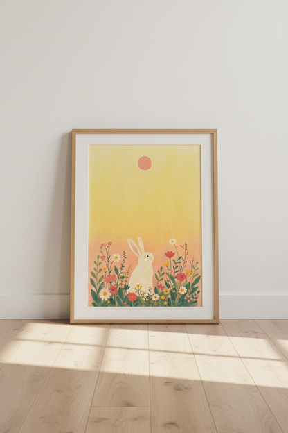 Pastel Bunny Wall Art Print | Nursery Decor | Dreamy Poster