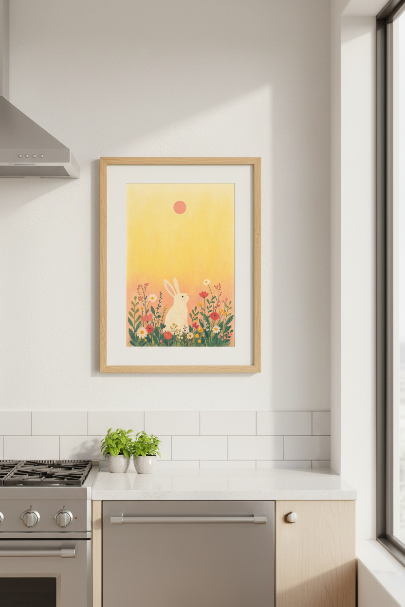 Pastel Bunny Wall Art Print | Nursery Decor | Dreamy Poster