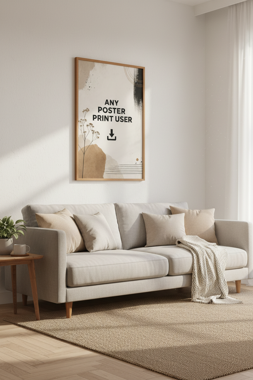 Abstract Botanical Wall Art | Earthy Neutral Beige &amp; Black, Minimalist Modern Poster