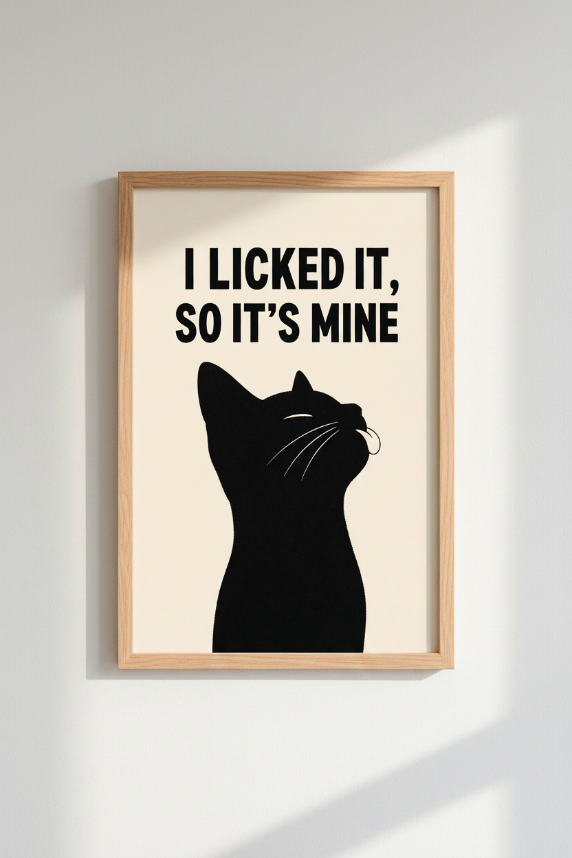 Funny Black Cat Wall Art | Minimalist Humor Print, Living Room Decor