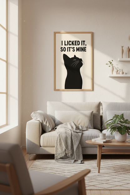 Funny Black Cat Wall Art | Minimalist Humor Print, Living Room Decor