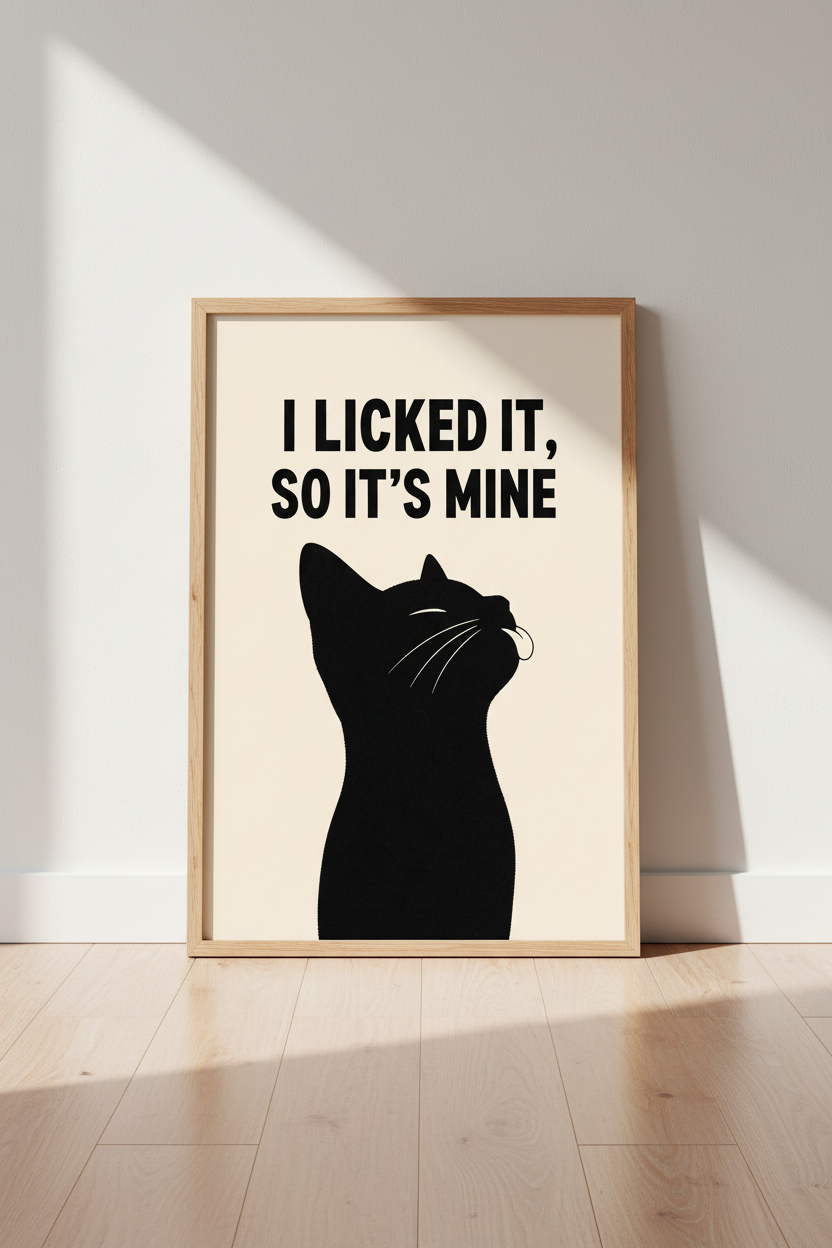 Funny Black Cat Wall Art | Minimalist Humor Print, Living Room Decor