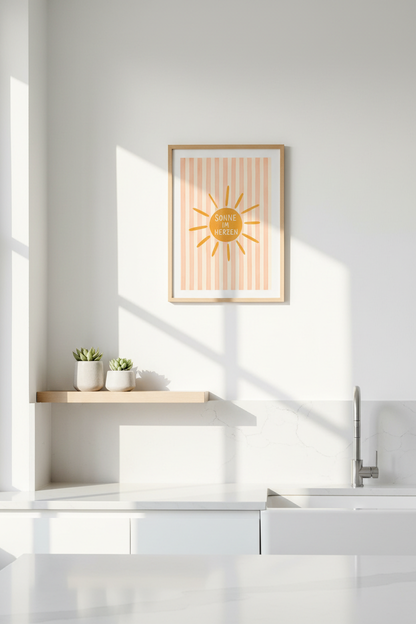 Sunny Heart Poster | Boho Sun Wall Art, German Quote Print for Nursery or Living Room
