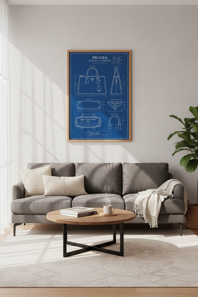 Luxury Handbag Blueprint Art | Fashion Technical Poster, Dressing Room Decor