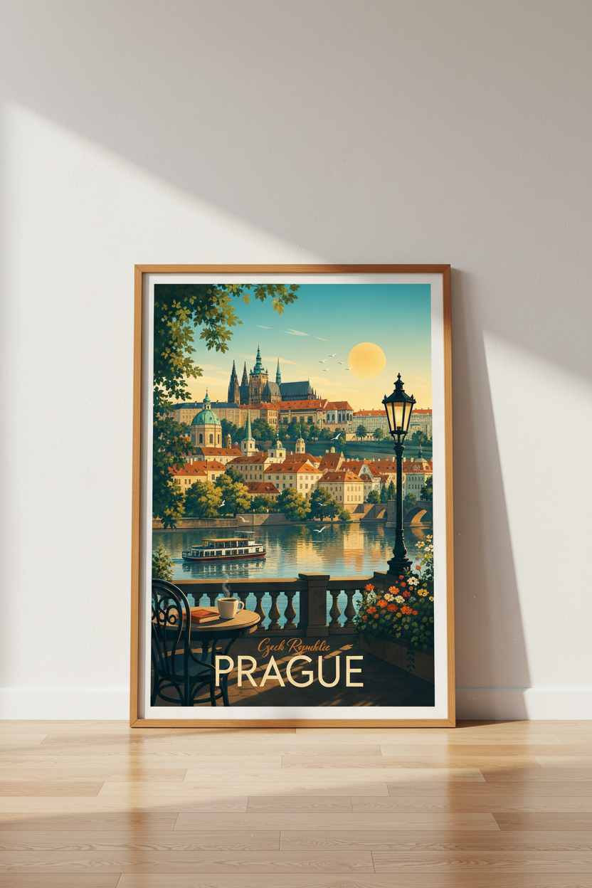 Prague Travel Poster | Vintage Czech Cityscape Wall Art | European Decor