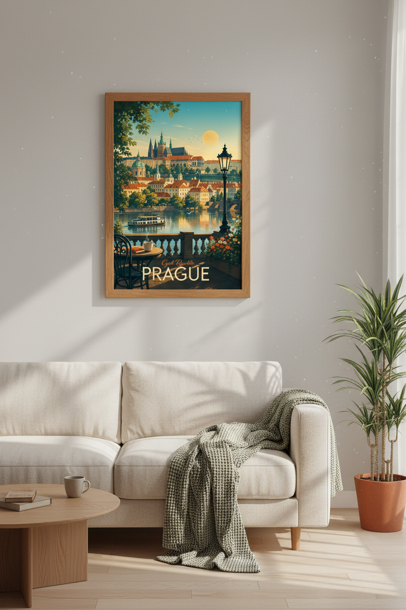 Prague Travel Poster | Vintage Czech Cityscape Wall Art | European Decor