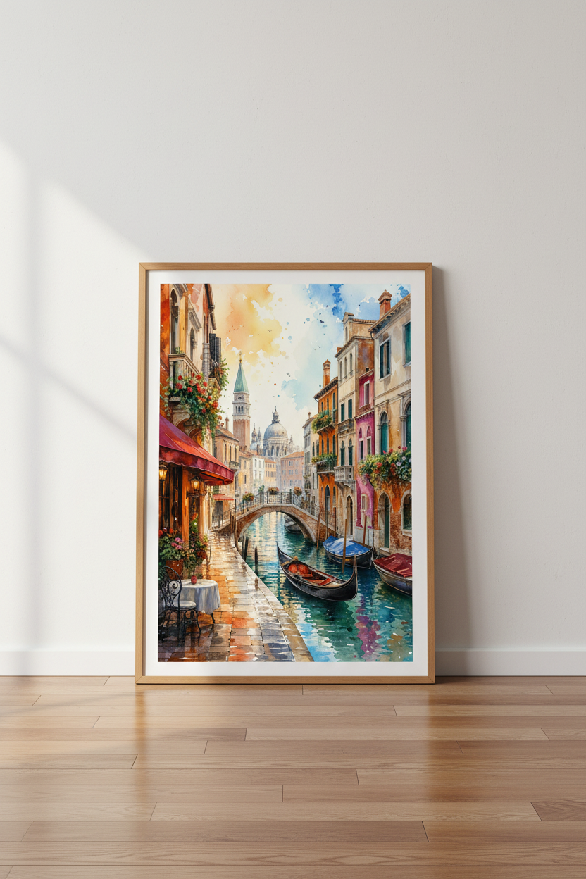 Venice Canal Watercolor Print | Italy Travel Wall Art | Mediterranean Decor Poster