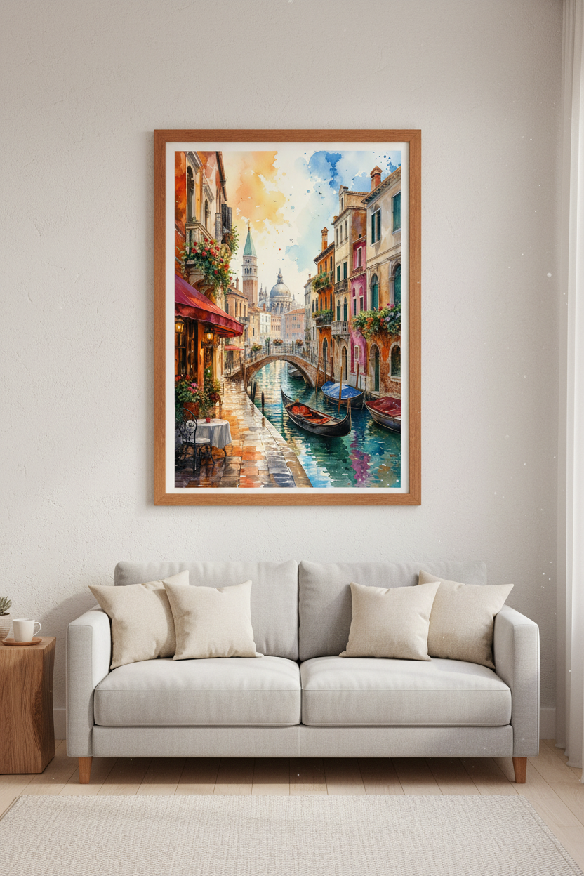 Venice Canal Watercolor Print | Italy Travel Wall Art | Mediterranean Decor Poster