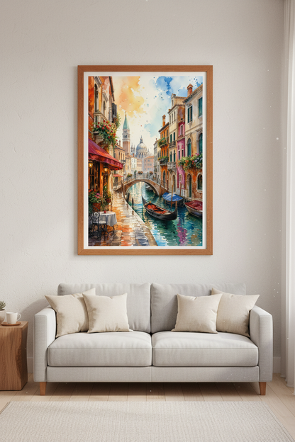 Venice Canal Watercolor Print | Italy Travel Wall Art | Mediterranean Decor Poster