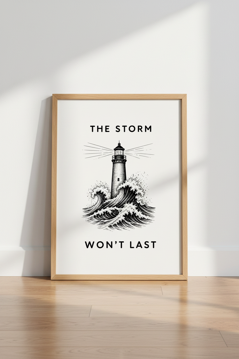Lighthouse Motivational Quote Print | Black &amp; White Nautical Art, Office Decor