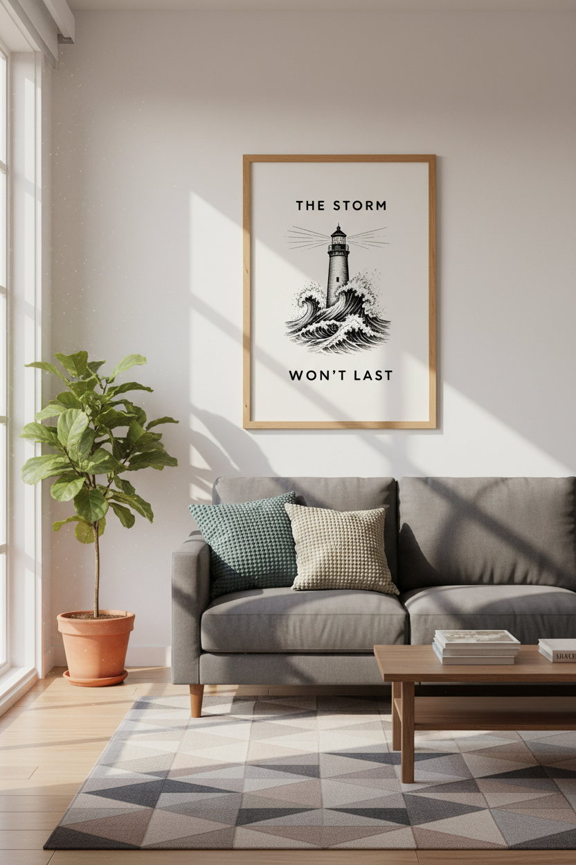 Lighthouse Motivational Quote Print | Black &amp; White Nautical Art, Office Decor