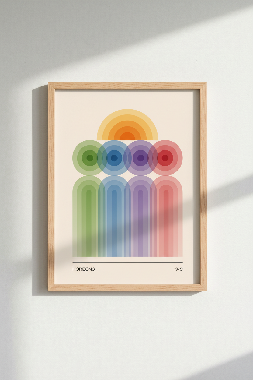 Abstract Geometric Wall Art Print | 70s Retro Colorful Poster, Modern Living Room Decor