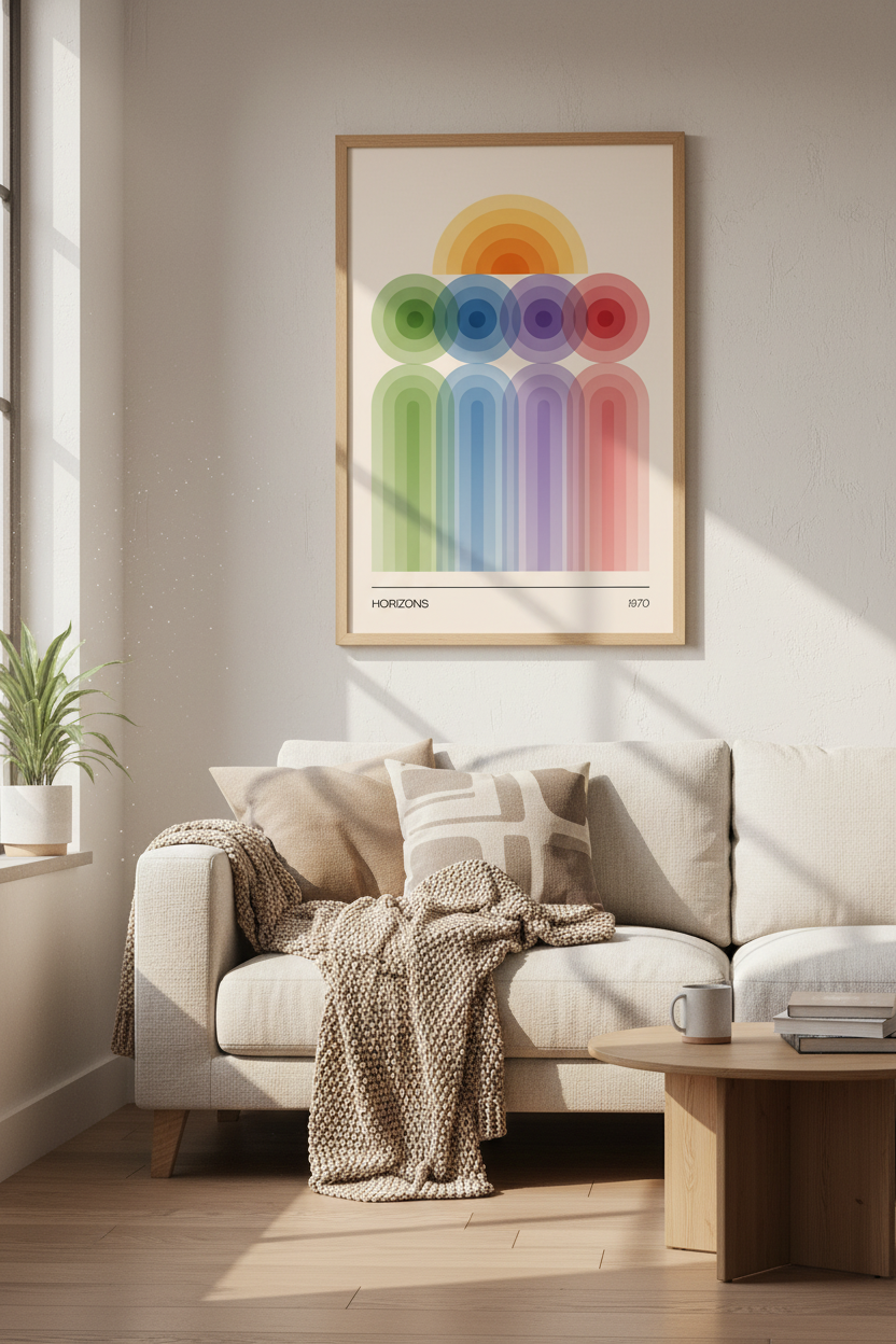 Abstract Geometric Wall Art Print | 70s Retro Colorful Poster, Modern Living Room Decor