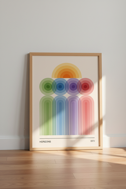 Abstract Geometric Wall Art Print | 70s Retro Colorful Poster, Modern Living Room Decor