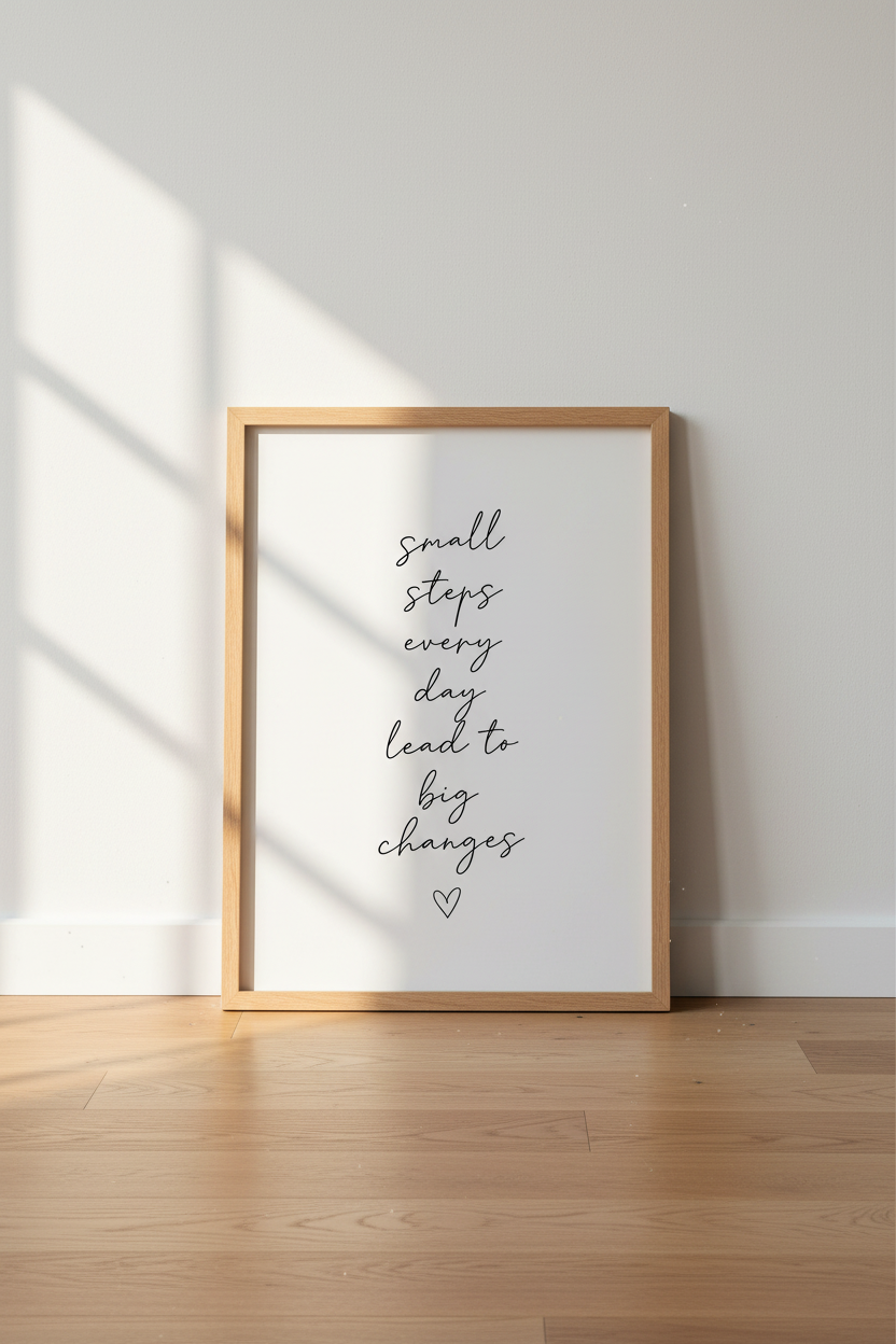Small Steps Quote Wall Art | Minimalist Office Decor | Inspirational Script Poster