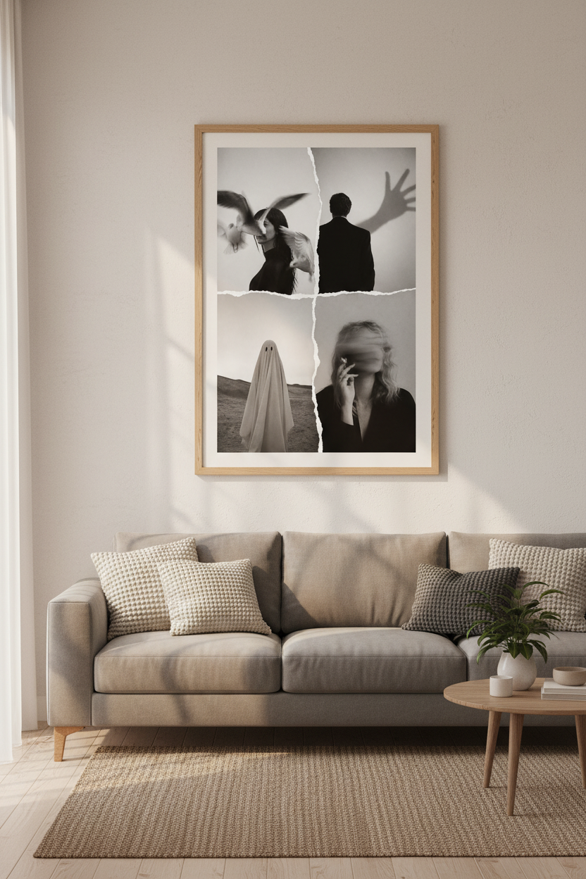 Surreal Black &amp; White Collage Print | Moody Gothic Decor | Cinematic Poster