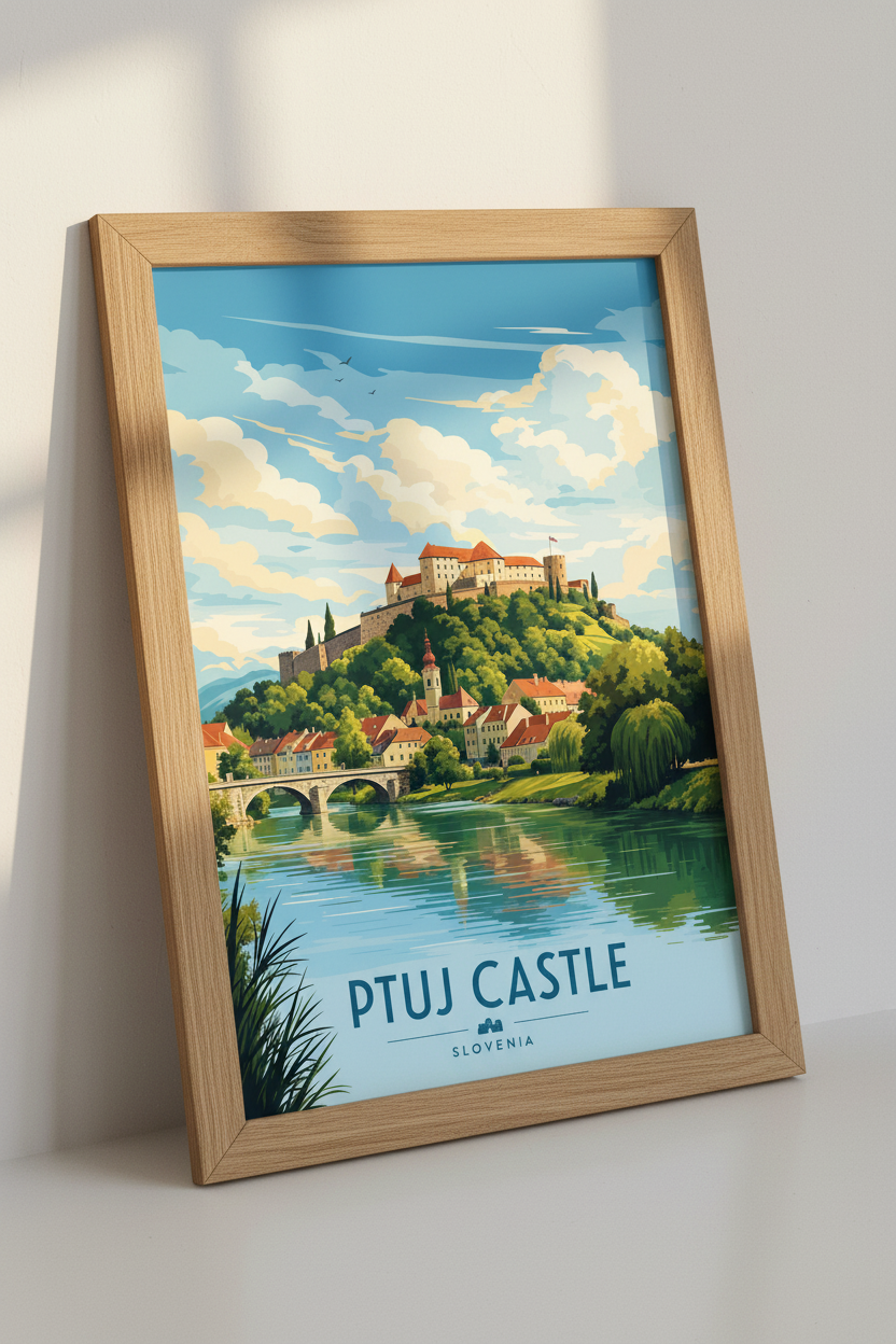 Ptuj Castle Slovenia Travel Poster | Vintage Style Landscape | Home &amp; Office Wall Art Art