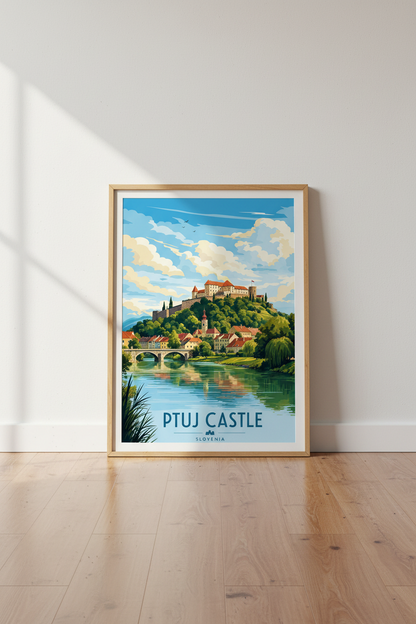Ptuj Castle Slovenia Travel Poster | Vintage Style Landscape | Home &amp; Office Wall Art Art