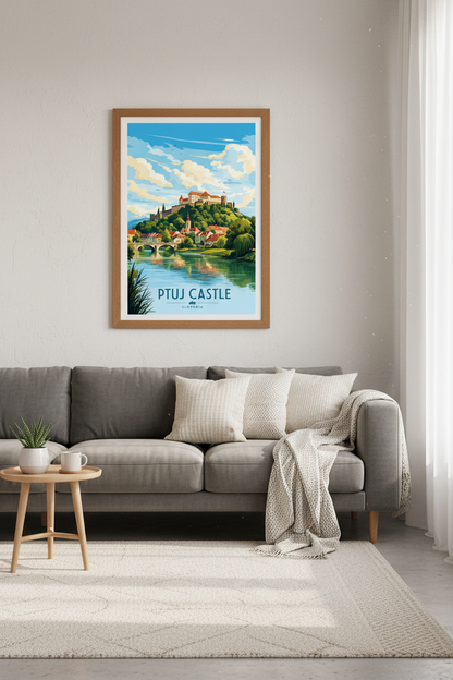 Ptuj Castle Slovenia Travel Poster | Vintage Style Landscape | Home &amp; Office Wall Art Art