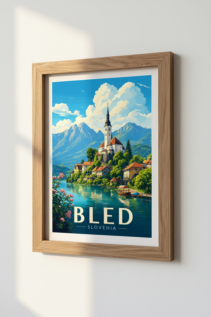 Lake Bled Slovenia Travel Poster | Alpine Landscape Print | Modern Scenic Wall Art