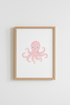 Pink Octopus Nursery Wall Art | Cute Sea Animal Kids Decor | Minimalist Poster