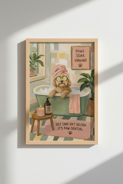 Funny Dog Bathroom Art | Poodle Spa Poster | Sage Green &amp; Pink Bathroom Decor