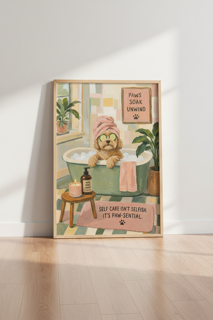 Funny Dog Bathroom Art | Poodle Spa Poster | Sage Green &amp; Pink Bathroom Decor