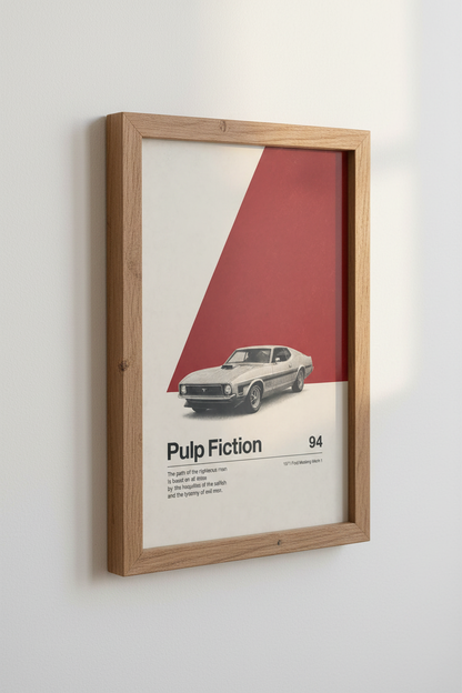 Pulp Fiction Movie Poster | Minimalist Mustang Car Art, Modern Cinema Decor