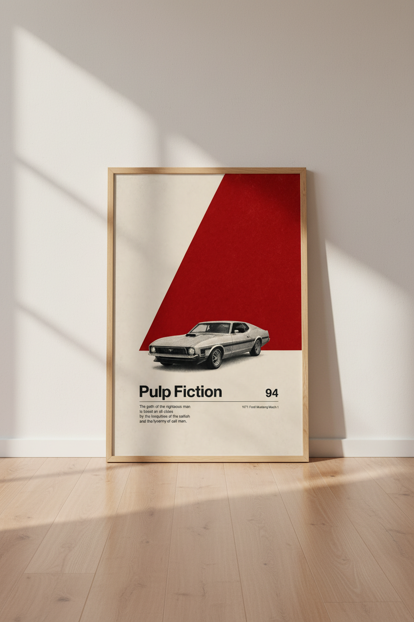 Pulp Fiction Movie Poster | Minimalist Mustang Car Art, Modern Cinema Decor