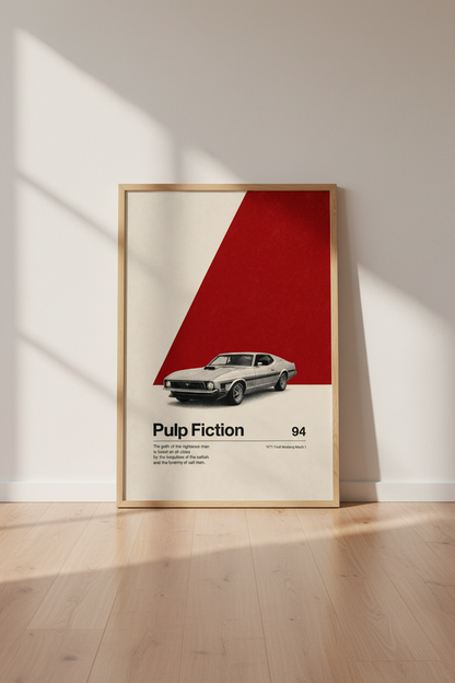 Pulp Fiction Movie Poster | Minimalist Mustang Car Art, Modern Cinema Decor