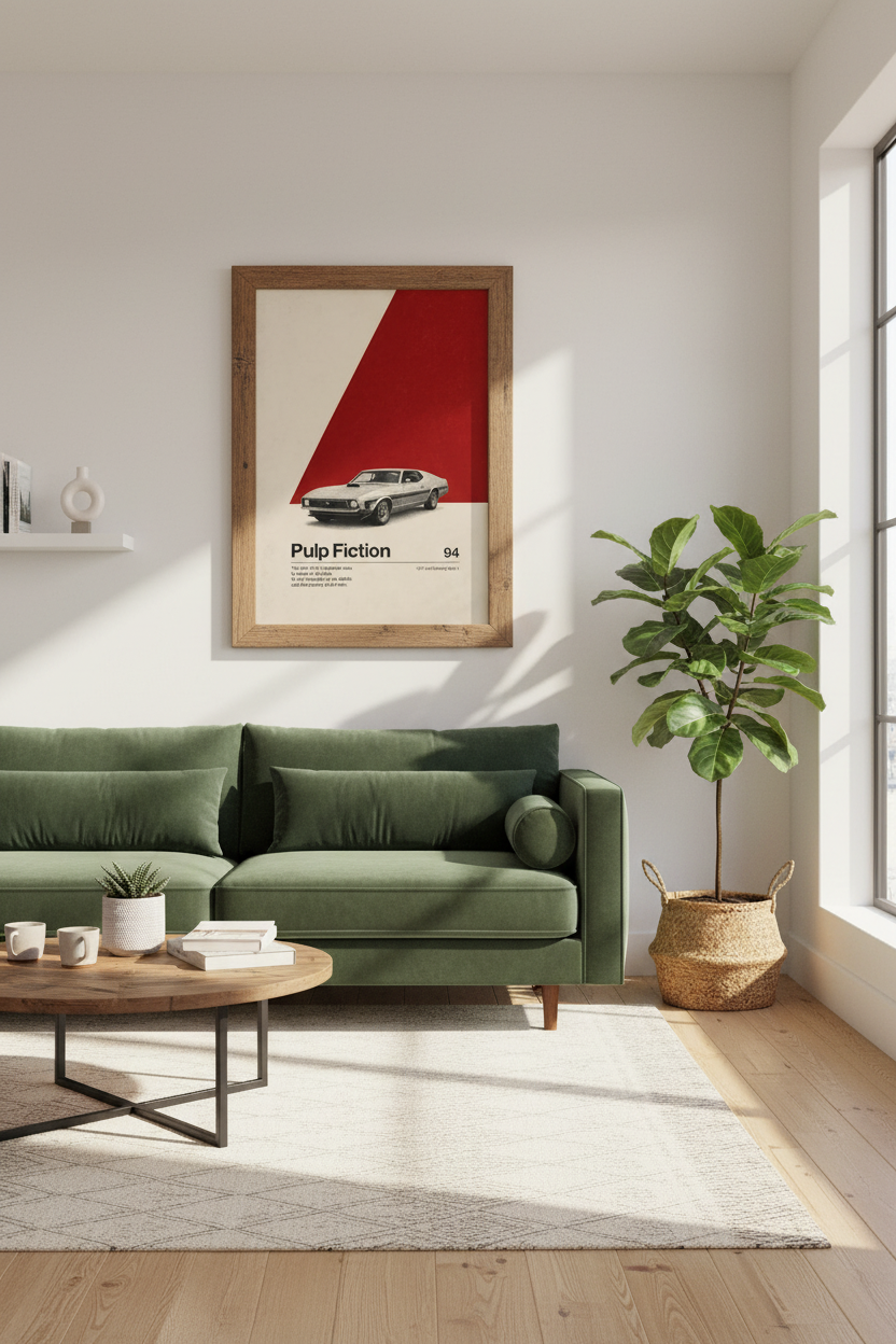 Pulp Fiction Movie Poster | Minimalist Mustang Car Art, Modern Cinema Decor