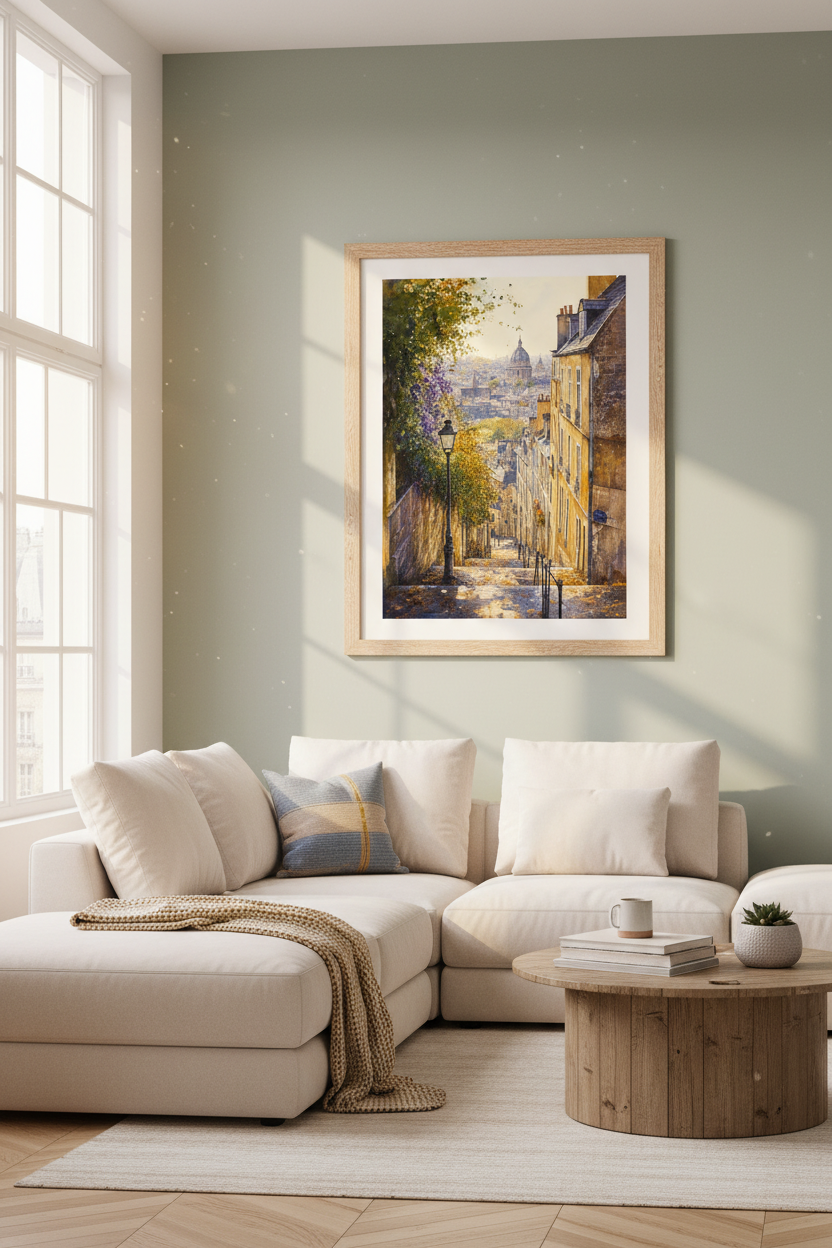 Paris Street Watercolor Art | Montmartre View Poster, French City Landscape Print