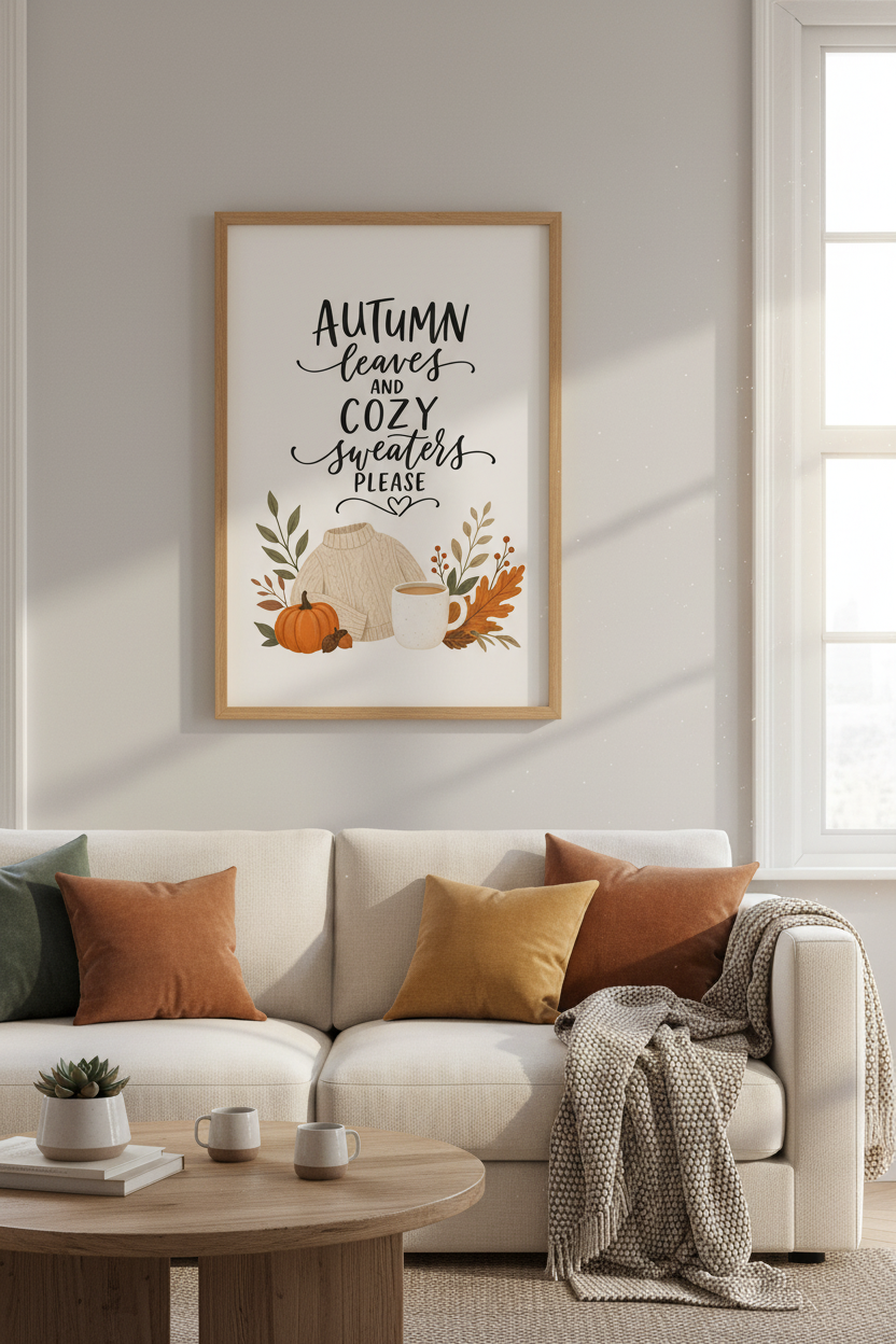 Autumn Leaves Quote Art | Cozy Sweater Fall Print, Seasonal Kitchen Decor