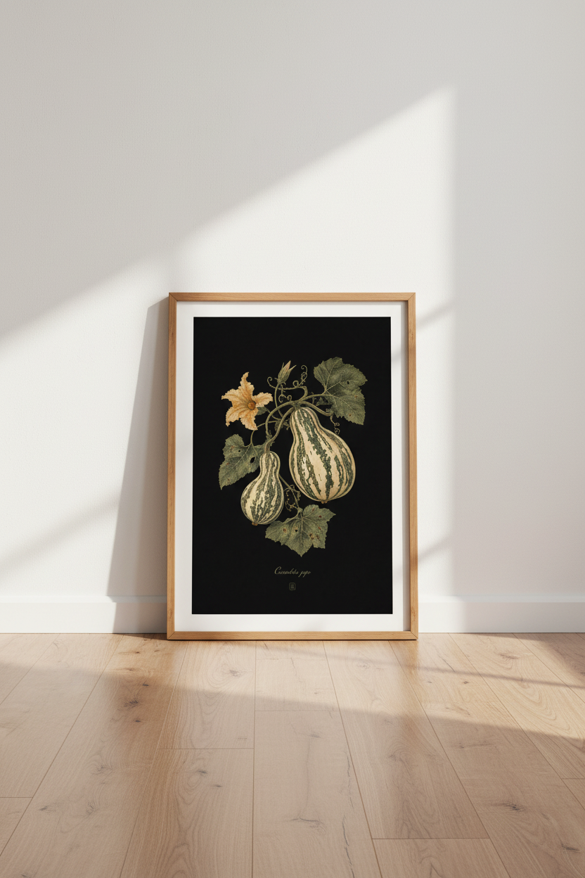 Vintage Gourd Botanical Wall Art Print | Moody Kitchen Decor | Dark Academia Poster