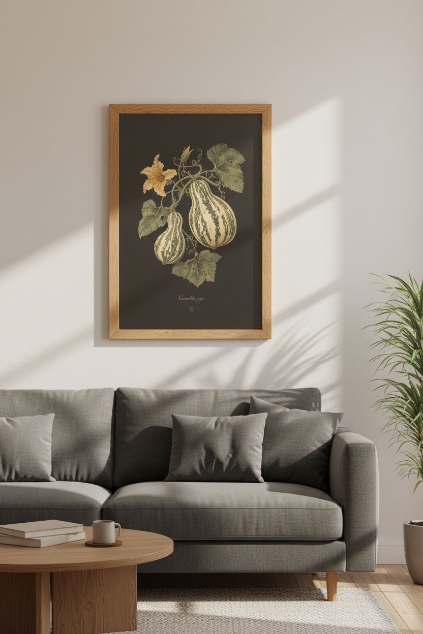 Vintage Gourd Botanical Wall Art Print | Moody Kitchen Decor | Dark Academia Poster