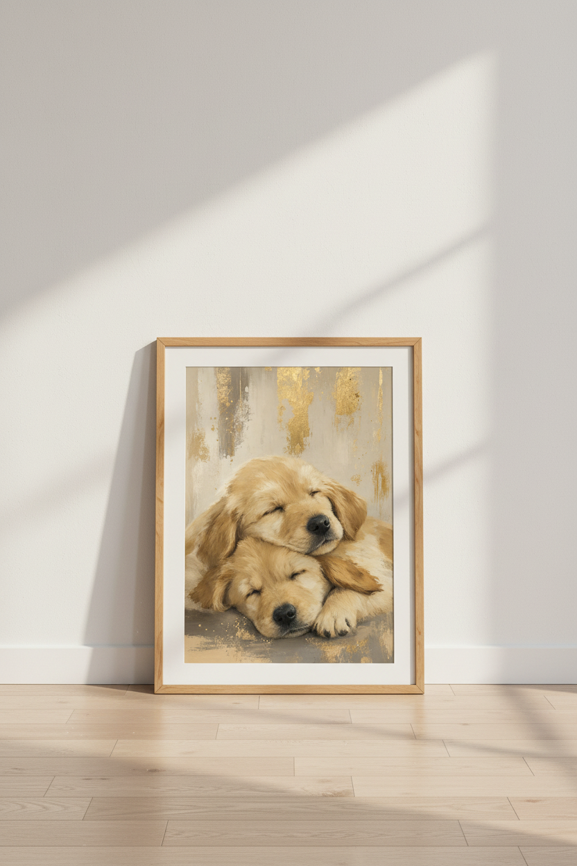 Golden Retriever Puppies | Gold Leaf Style, Nursery &amp; Living Room Decor