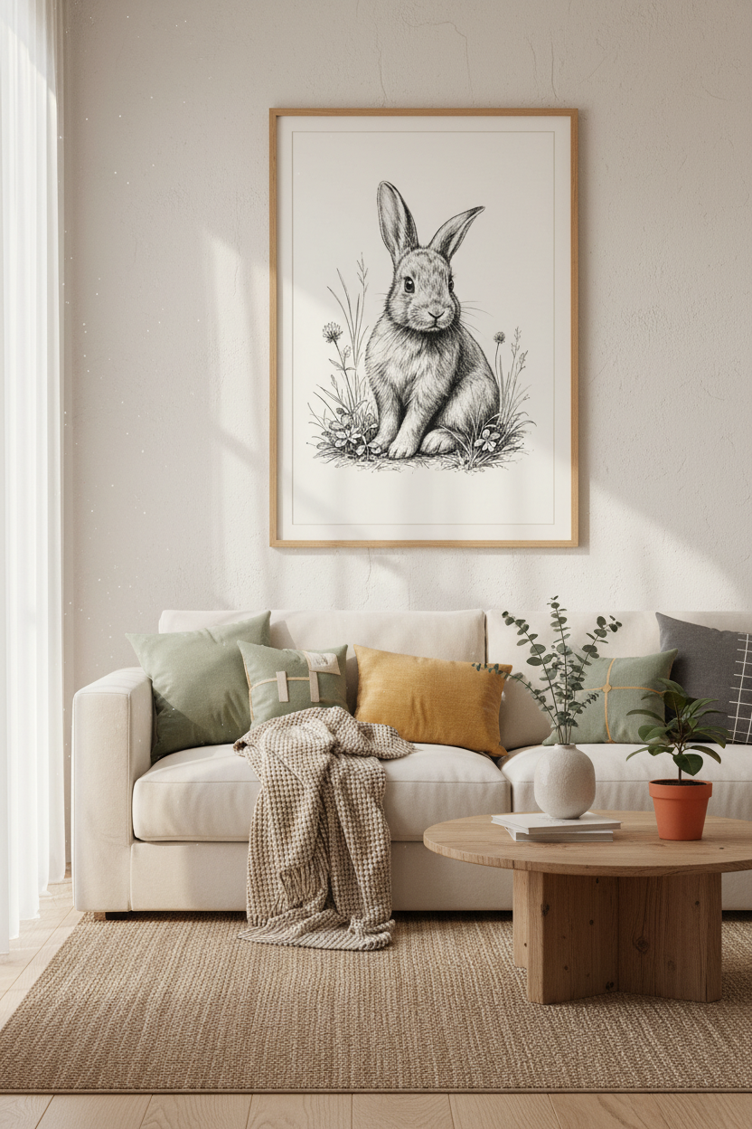 Vintage Bunny Rabbit Sketch Wall Art | Nursery Decor | Woodland Nature Poster