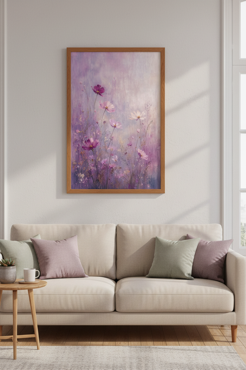 Purple Wildflower Floral Wall Art | Lavender Meadow Poster, Bedroom Decor Art
