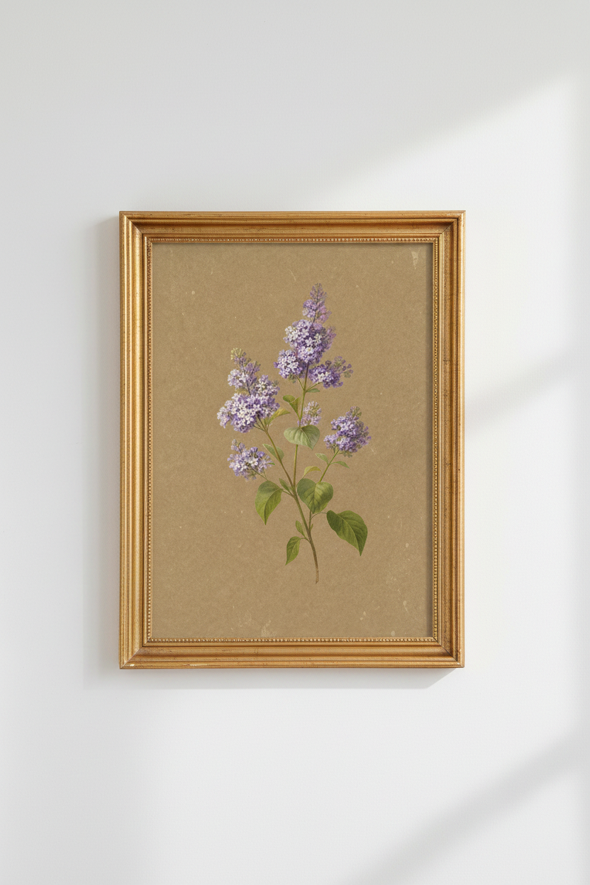 lilac wall art print | Vintage botanical decor, lavender tones, living room