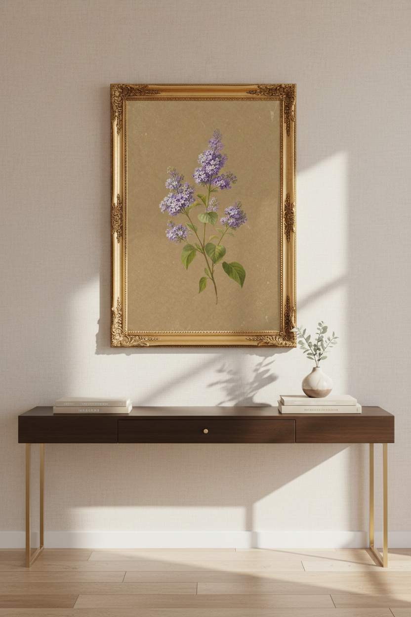 lilac wall art print | Vintage botanical decor, lavender tones, living room