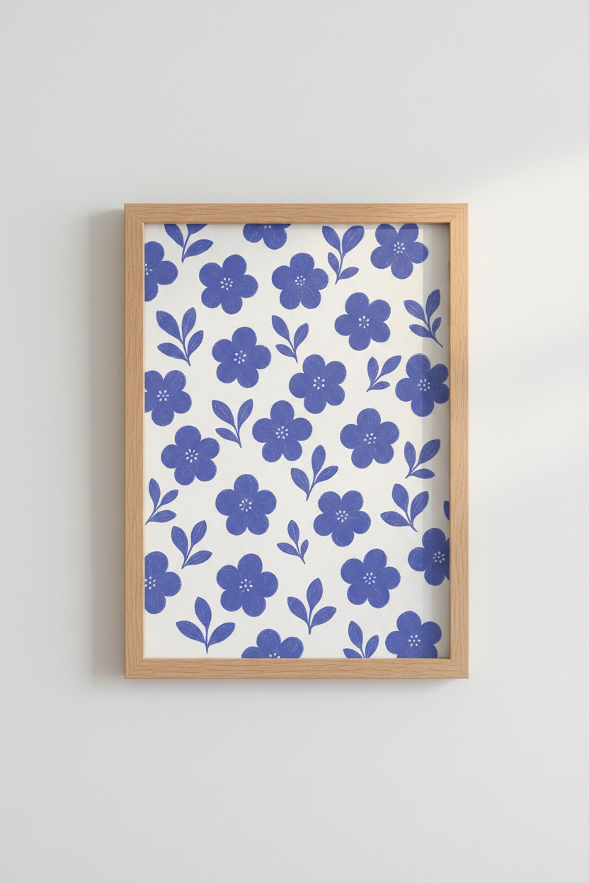 Blue Floral Pattern Art Print | Periwinkle Flower Decor | Modern Cottagecore Poster